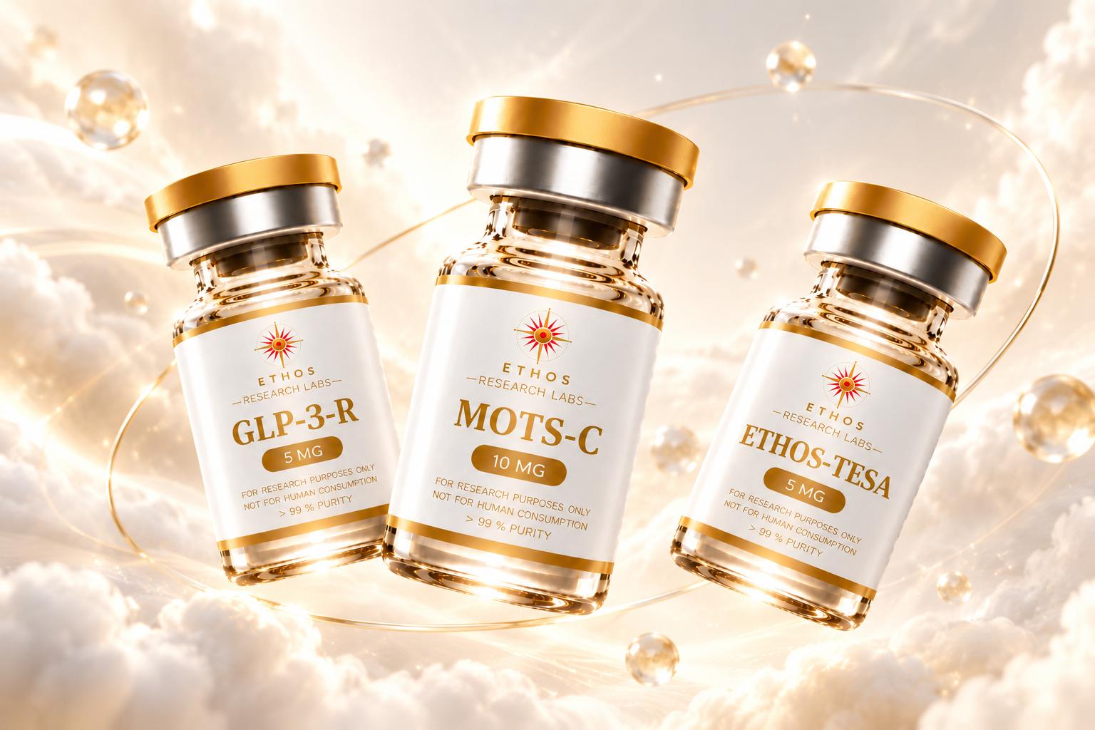 Ethos Research Labs GLP-3-R, MOTS-C and Ethos-Tesa research vials